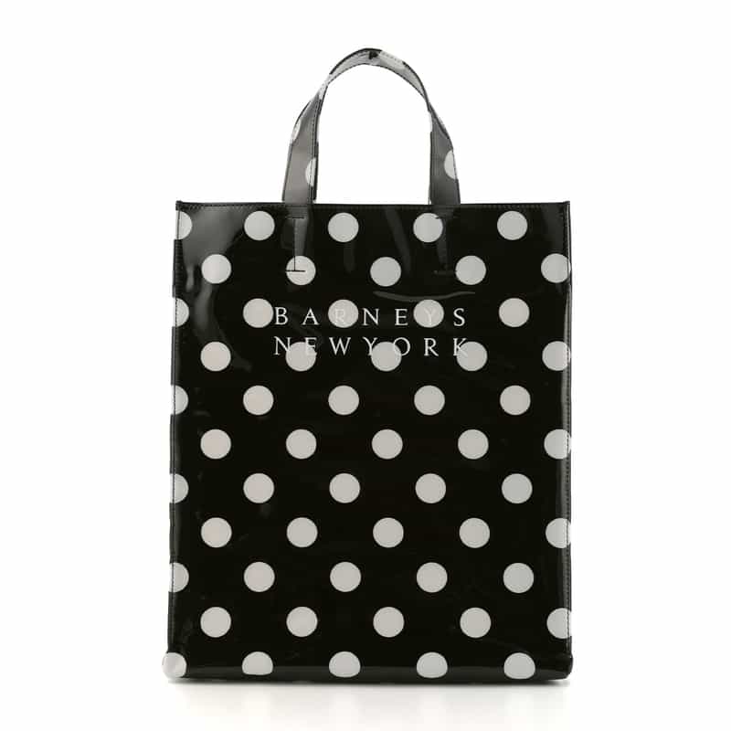 BARNEYS NEW YORK ロゴ入りPVCトートバッグ／ドット柄（L） BLACK