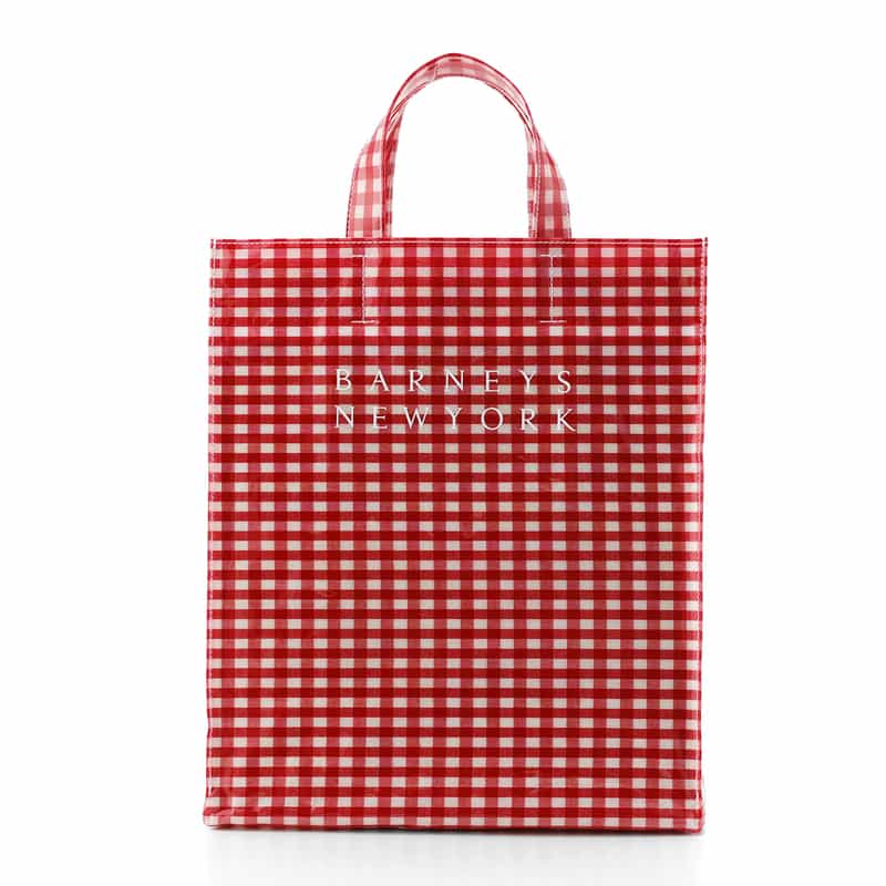 BARNEYS NEW YORK ロゴ入りPVCトートバッグ／ギンガムチェック柄（L） RED