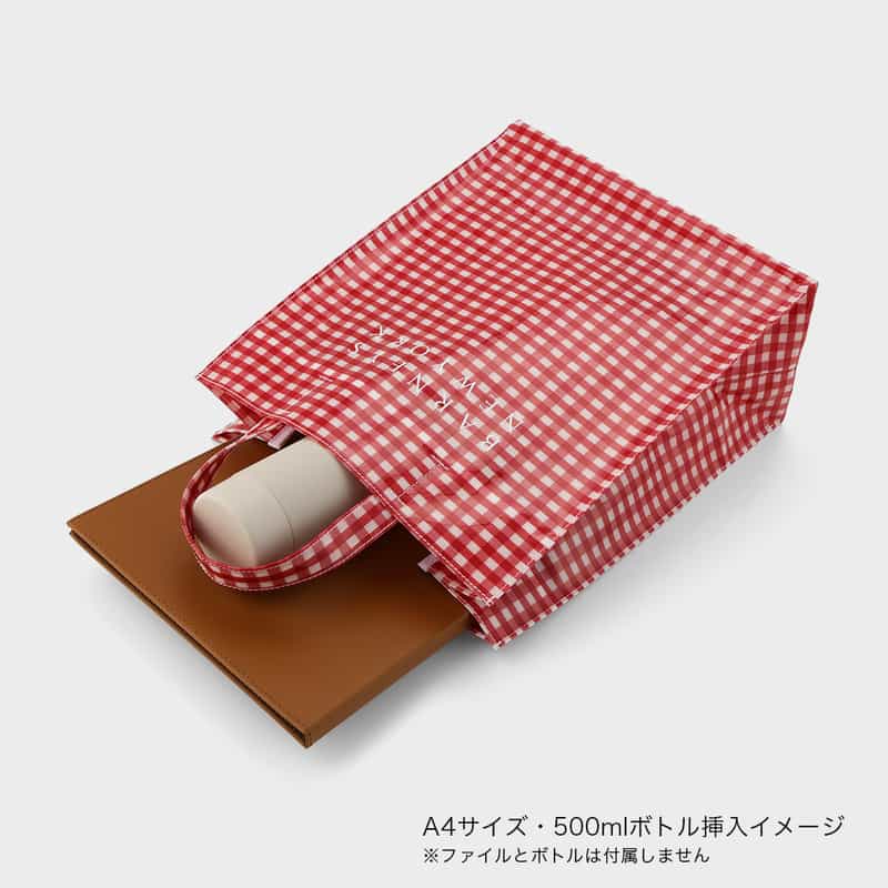 BARNEYS NEW YORK ロゴ入りPVCトートバッグ／ギンガムチェック柄（L） RED