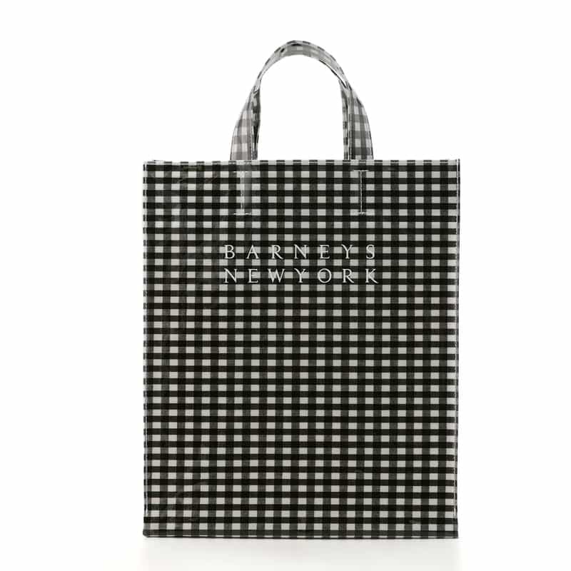 BARNEYS NEW YORK ロゴ入りPVCトートバッグ／ギンガムチェック柄（L） BLACK