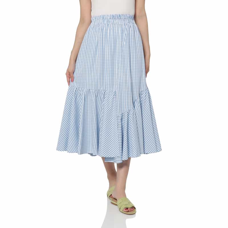 BARNEYS NEW YORK ウォッシャブル シンメトリーギンガムチェック柄スカート LIGHT BLUE