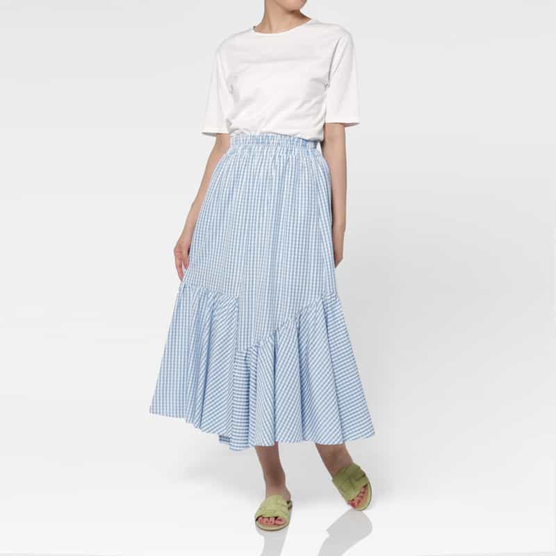 BARNEYS NEW YORK ウォッシャブル シンメトリーギンガムチェック柄スカート LIGHT BLUE