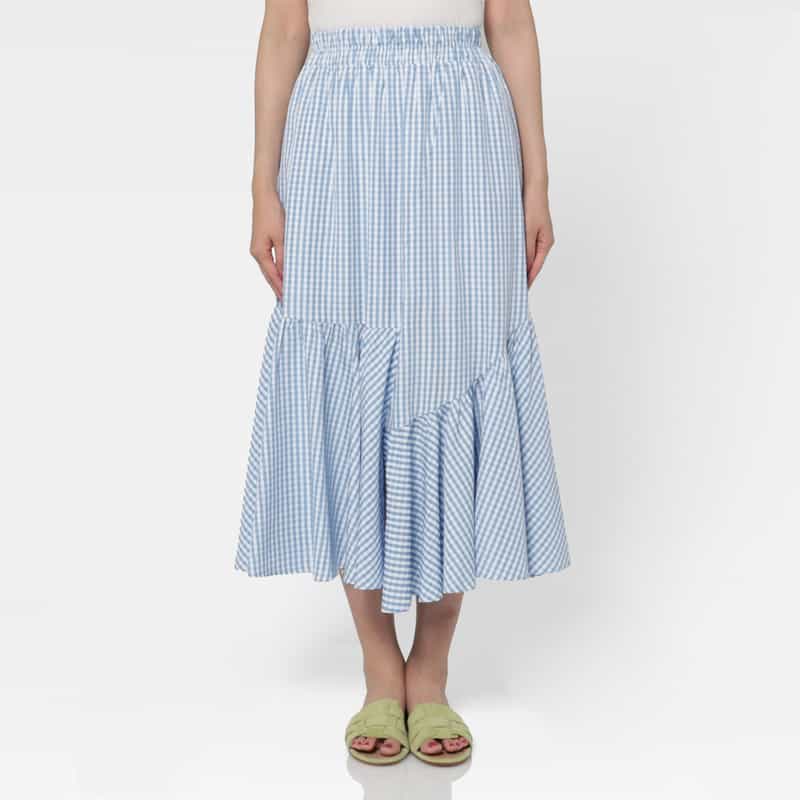 BARNEYS NEW YORK ウォッシャブル シンメトリーギンガムチェック柄スカート LIGHT BLUE