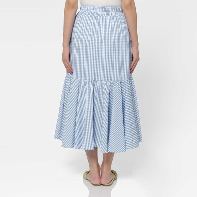 BARNEYS NEW YORK ウォッシャブル シンメトリーギンガムチェック柄スカート LIGHT BLUE