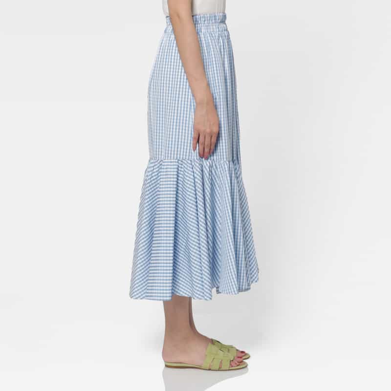 BARNEYS NEW YORK ウォッシャブル シンメトリーギンガムチェック柄スカート LIGHT BLUE