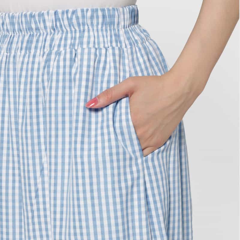 BARNEYS NEW YORK ウォッシャブル シンメトリーギンガムチェック柄スカート LIGHT BLUE