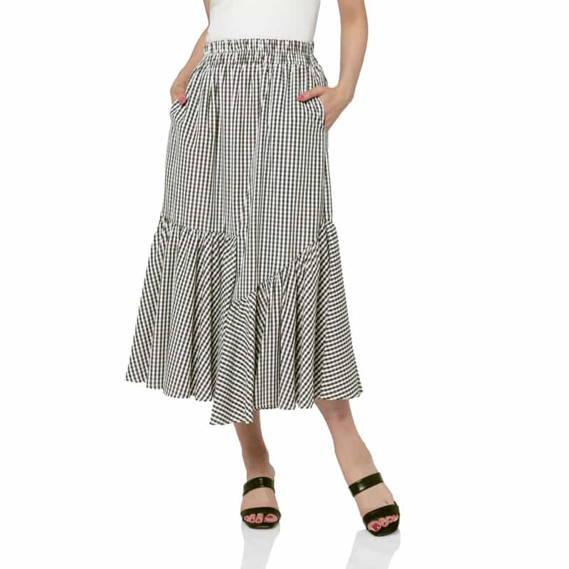 BARNEYS NEW YORK ウォッシャブル シンメトリーギンガムチェック柄スカート BLACK