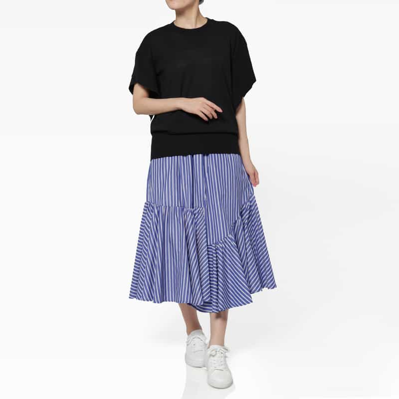BARNEYS NEW YORK ウォッシャブル シンメトリーストライプ柄スカート BLUE