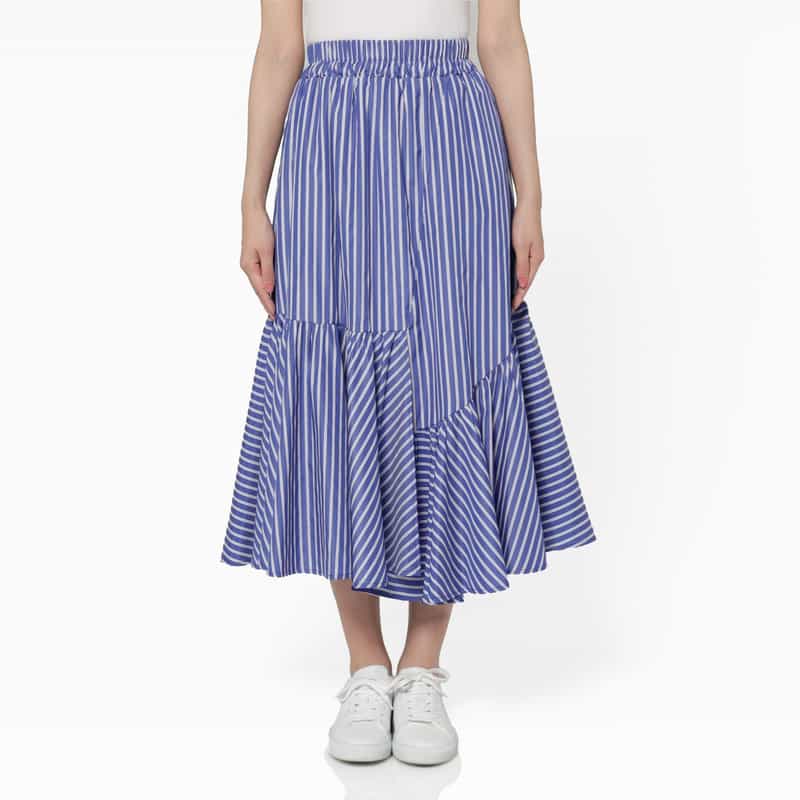 BARNEYS NEW YORK ウォッシャブル シンメトリーストライプ柄スカート BLUE