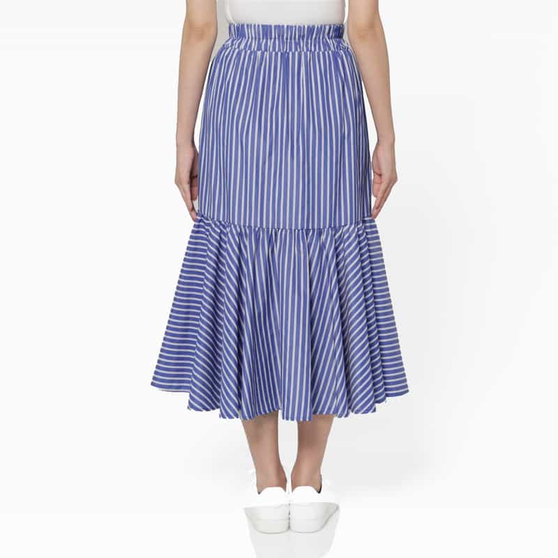 BARNEYS NEW YORK ウォッシャブル シンメトリーストライプ柄スカート BLUE