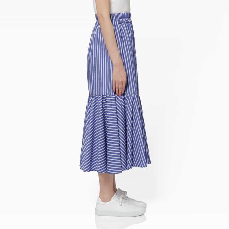 BARNEYS NEW YORK ウォッシャブル シンメトリーストライプ柄スカート BLUE