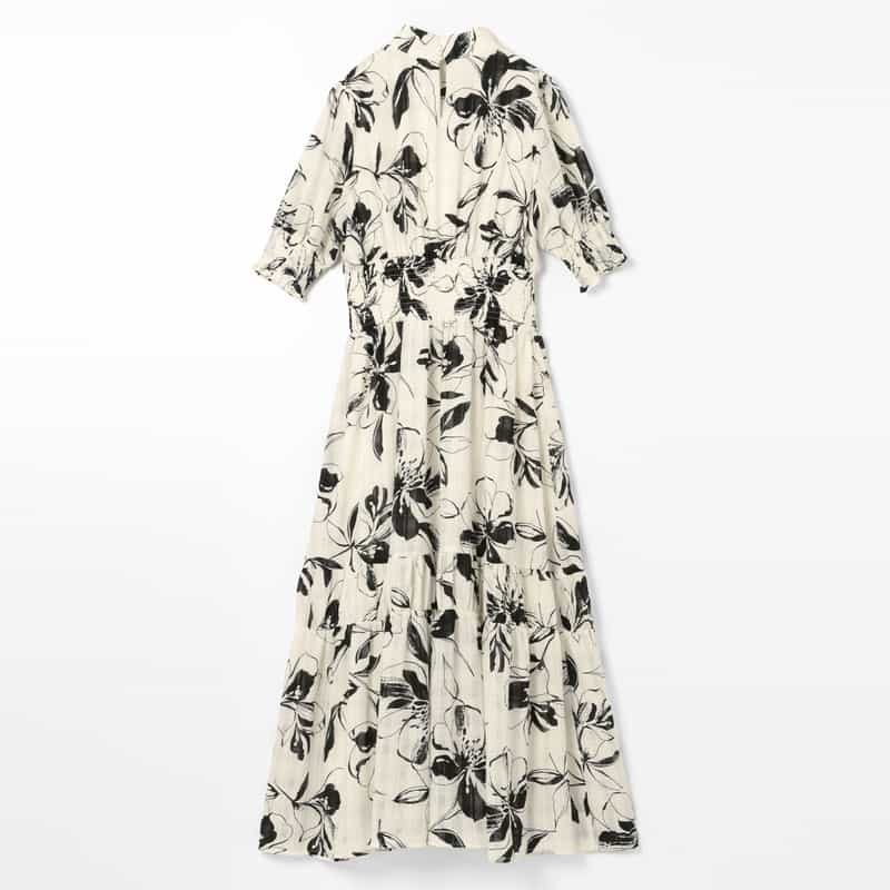 BARNEYS NEW YORK ウォッシャブル フラワープリント フロントツイストフレアドレス WHITE