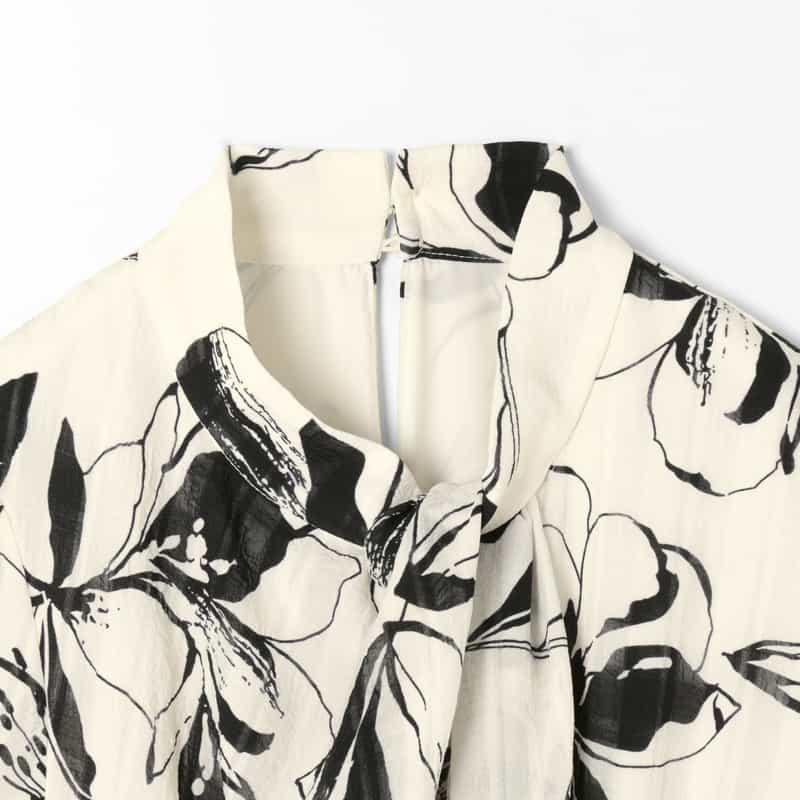 BARNEYS NEW YORK ウォッシャブル フラワープリント フロントツイストフレアドレス WHITE