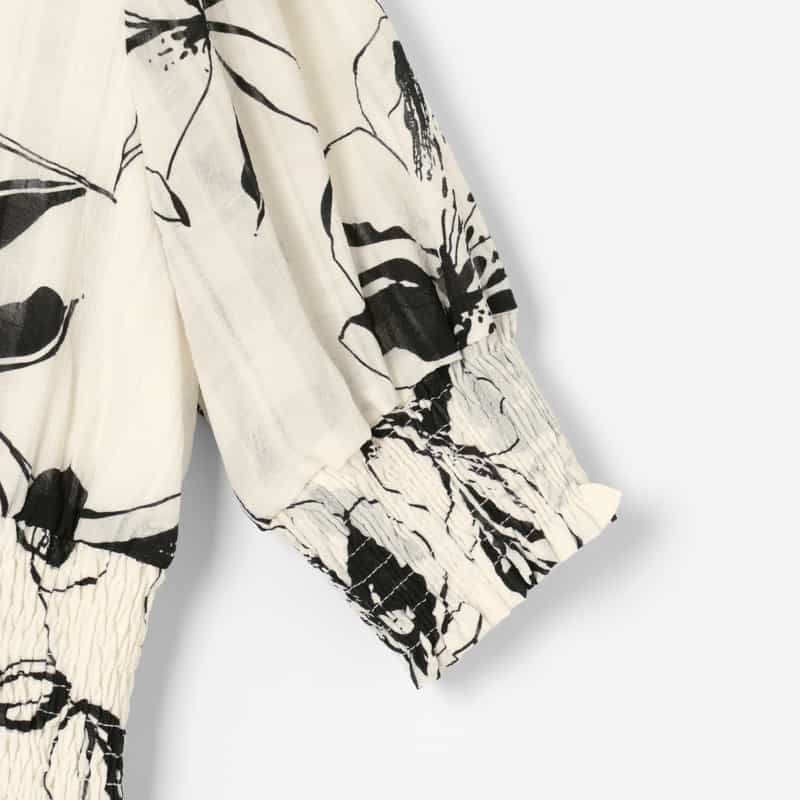 BARNEYS NEW YORK ウォッシャブル フラワープリント フロントツイストフレアドレス WHITE