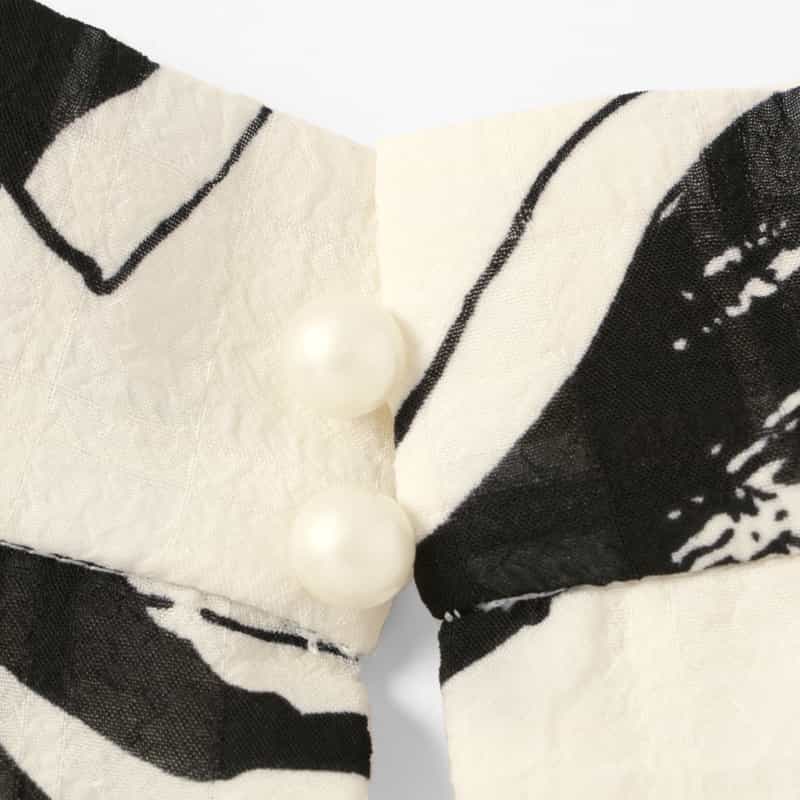 BARNEYS NEW YORK ウォッシャブル フラワープリント フロントツイストフレアドレス WHITE