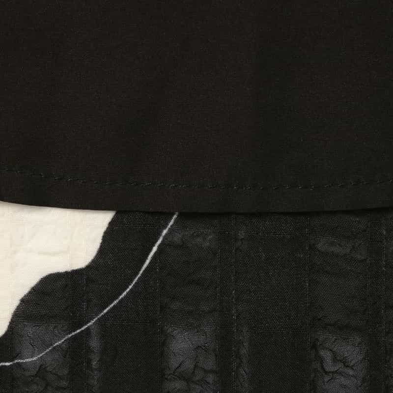 BARNEYS NEW YORK ウォッシャブル フラワープリント フロントツイストフレアドレス BLACK