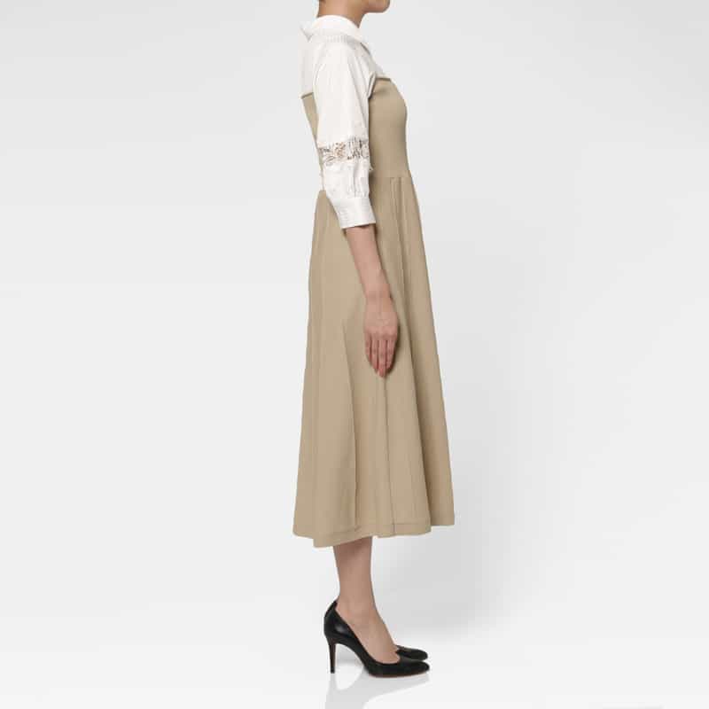 BARNEYS NEW YORK ウォッシャブル エンブロイダリースリーブ 切替ニットドレス BEIGE