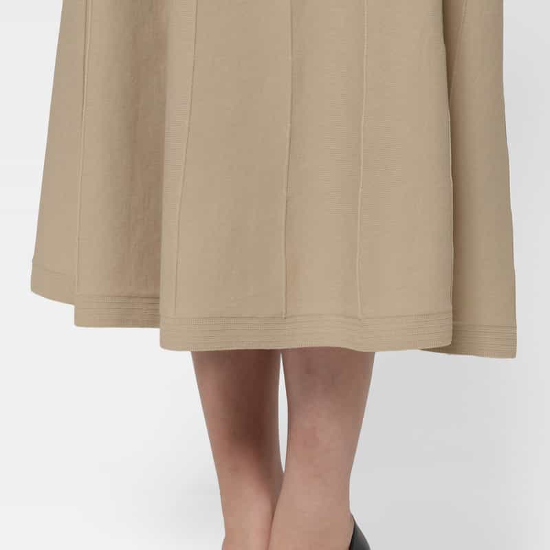 BARNEYS NEW YORK ウォッシャブル エンブロイダリースリーブ 切替ニットドレス BEIGE