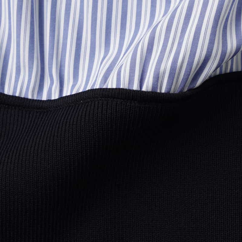 BARNEYS NEW YORK ウォッシャブル エンブロイダリースリーブ 切替ニットドレス NAVY