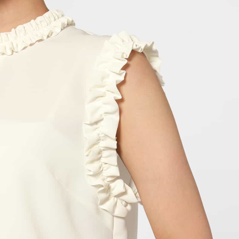 BARNEYS NEW YORK ウォッシャブル ストレッチ素材フリルブラウス WHITE