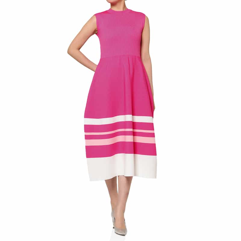 BARNEYS NEW YORK ウォッシャブル ノースリーブ マルチラインニットドレス PINK