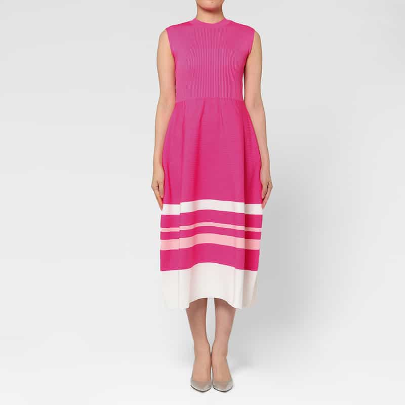 BARNEYS NEW YORK ウォッシャブル ノースリーブ マルチラインニットドレス PINK