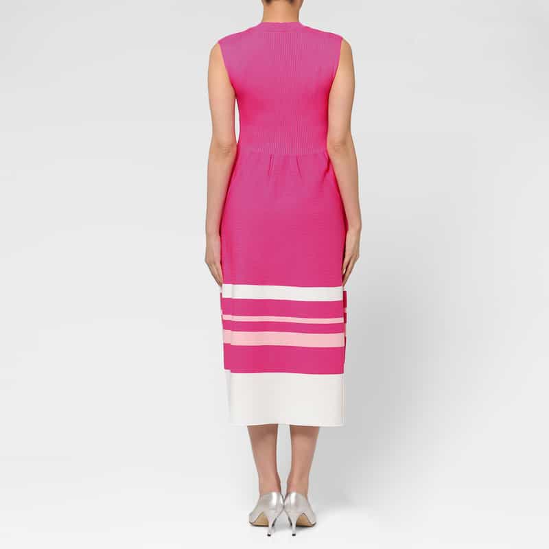 BARNEYS NEW YORK ウォッシャブル ノースリーブ マルチラインニットドレス PINK
