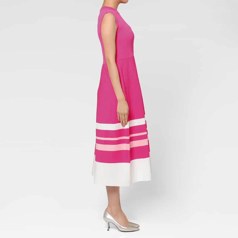 BARNEYS NEW YORK ウォッシャブル ノースリーブ マルチラインニットドレス PINK