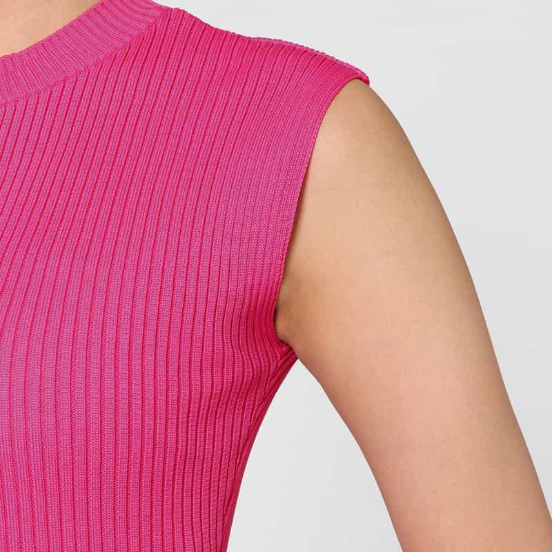 BARNEYS NEW YORK ウォッシャブル ノースリーブ マルチラインニットドレス PINK