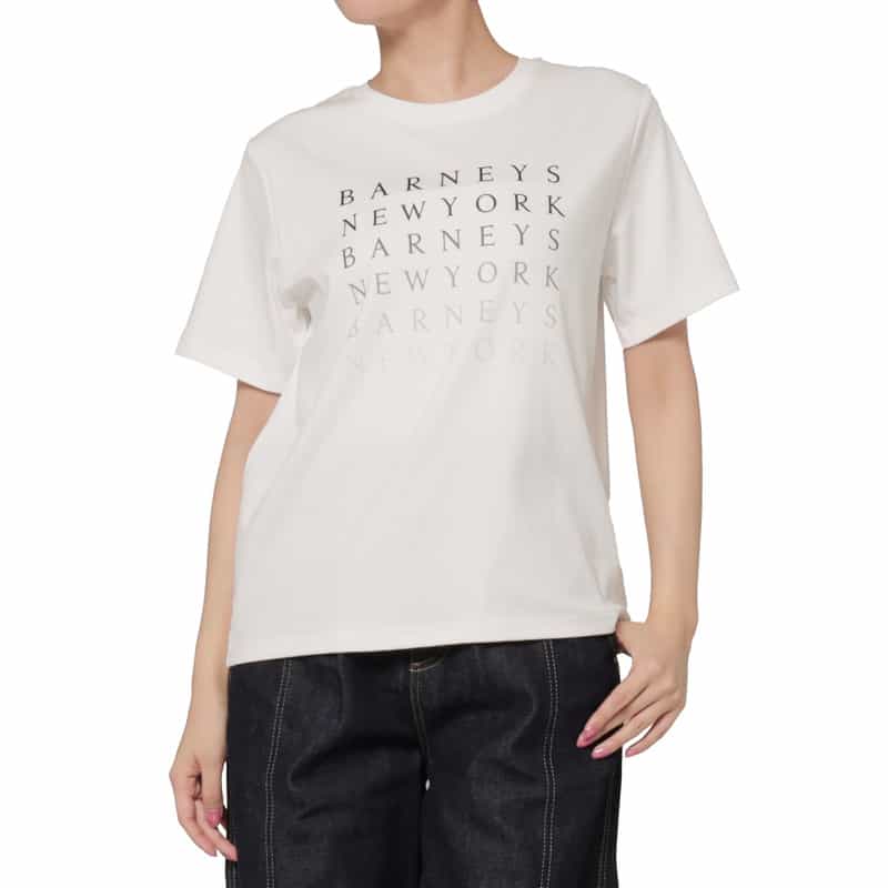 BARNEYS NEW YORK ウォッシャブル グラデーションプリントロゴTシャツ WHITE