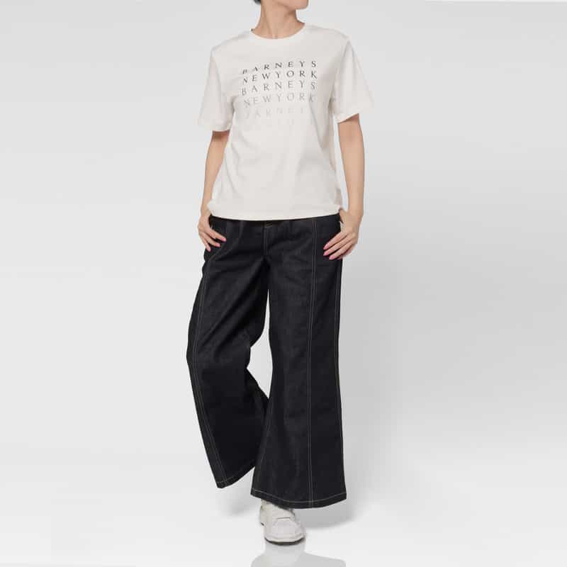 BARNEYS NEW YORK ウォッシャブル グラデーションプリントロゴTシャツ WHITE