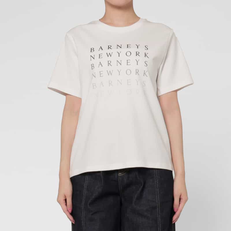 BARNEYS NEW YORK ウォッシャブル グラデーションプリントロゴTシャツ WHITE