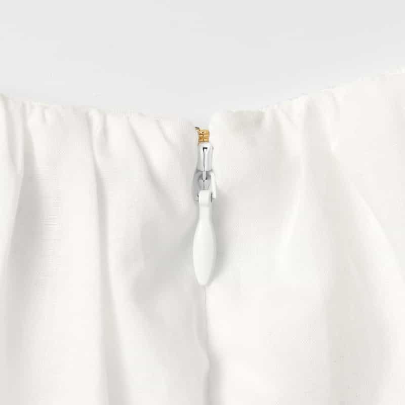 BARNEYS NEW YORK ウォッシャブル パフスリーブ コンビネーションカットワークデザインドレス WHITE