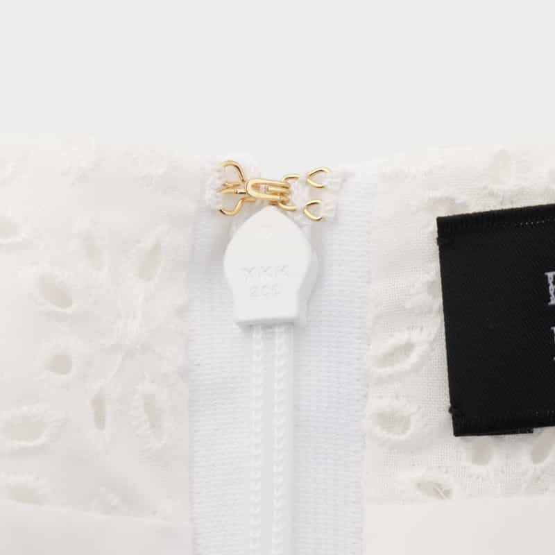 BARNEYS NEW YORK ウォッシャブル パフスリーブ コンビネーションカットワークデザインドレス WHITE