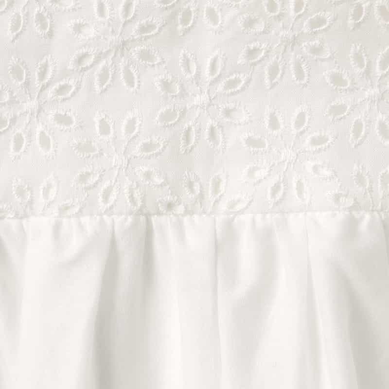 BARNEYS NEW YORK ウォッシャブル パフスリーブ コンビネーションカットワークデザインドレス WHITE