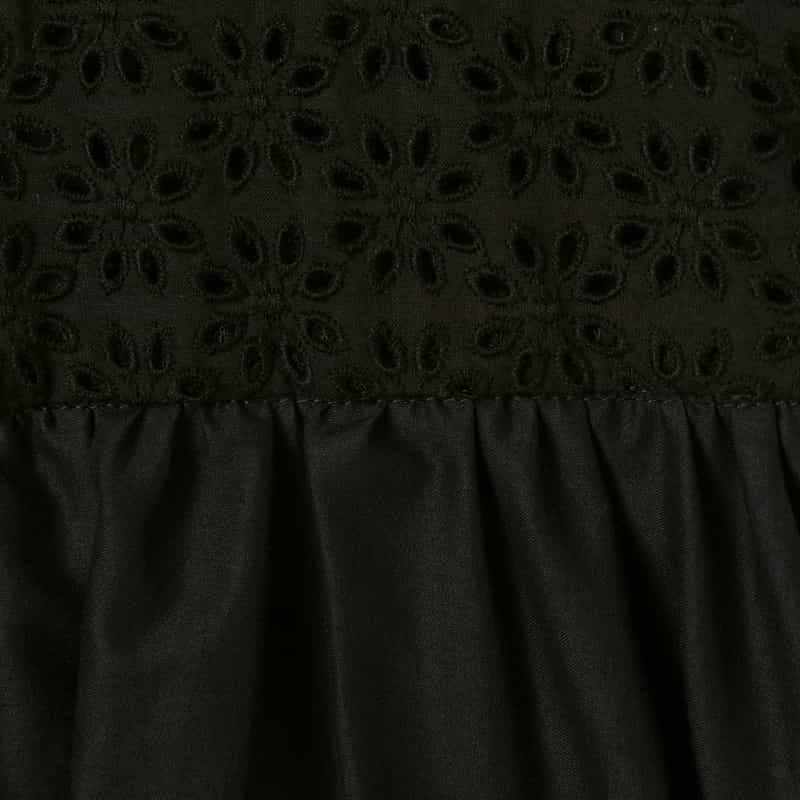 BARNEYS NEW YORK ウォッシャブル パフスリーブ コンビネーションカットワークデザインドレス BLACK