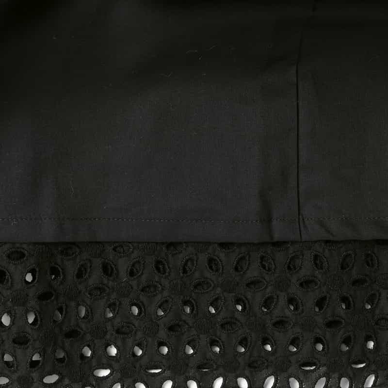 BARNEYS NEW YORK ウォッシャブル パフスリーブ コンビネーションカットワークデザインドレス BLACK