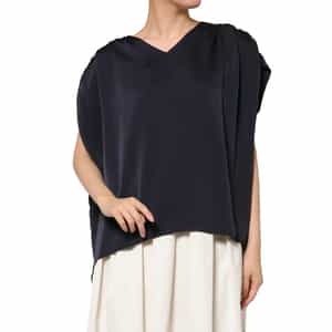 ウォッシャブル サテン素材ギャザーブラウス