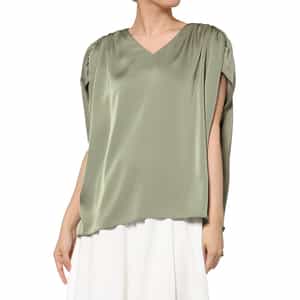 ウォッシャブル サテン素材ギャザーブラウス