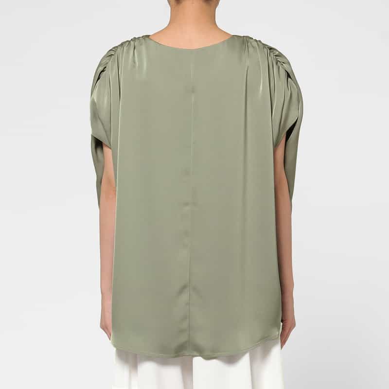 BARNEYS NEW YORK ウォッシャブル サテン素材ギャザーブラウス LIGHT GRAY