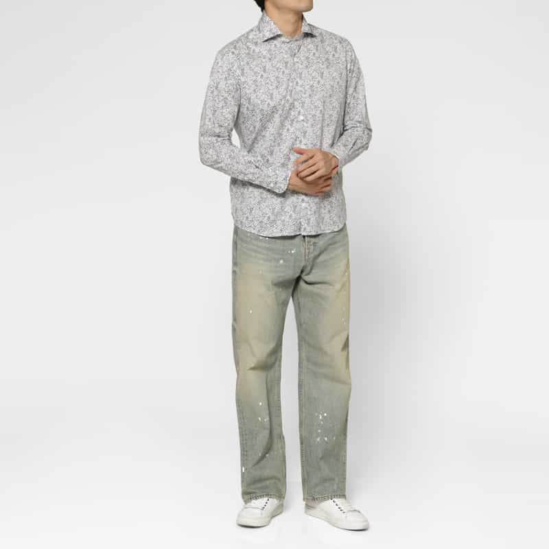 BARNEYS NEW YORK フラワープリントカジュアルシャツ GRAY