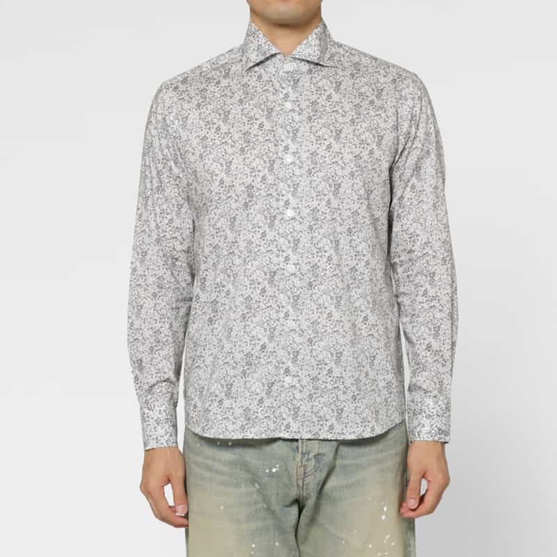 BARNEYS NEW YORK フラワープリントカジュアルシャツ GRAY