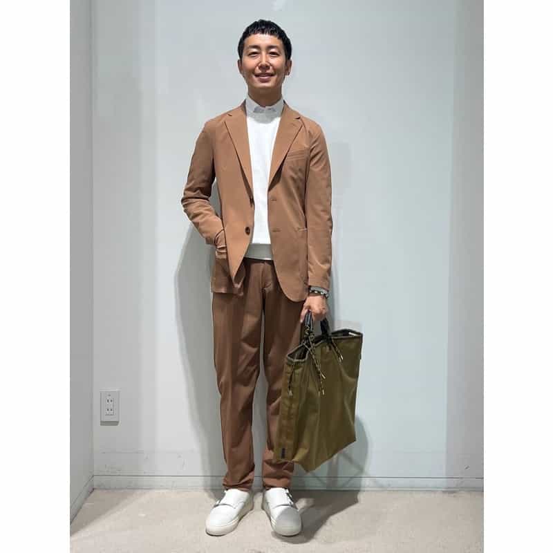 BARNEYS NEW YORK セットアップ ナイロンタフタシングルブレストジャケット BROWN