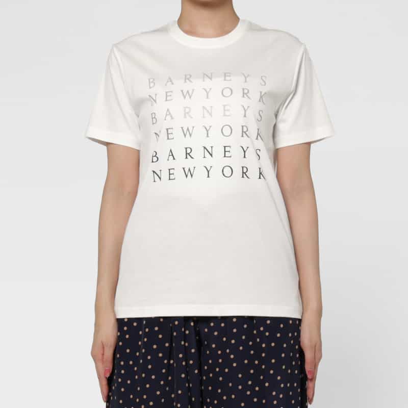 BARNEYS NEW YORK ウォッシャブル グラデーションプリントロゴTシャツ WHITE