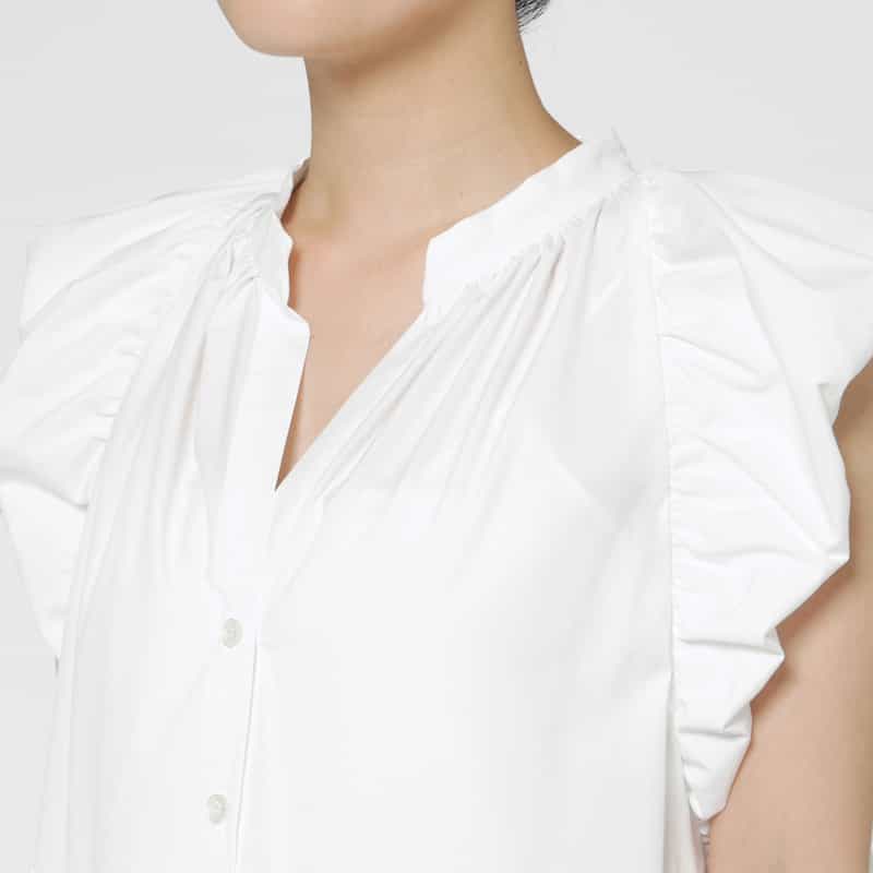 BARNEYS NEW YORK ウォッシャブル ギャザースリーブロングドレス WHITE