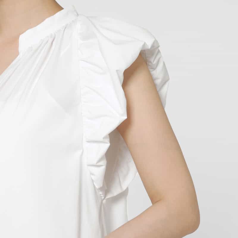 BARNEYS NEW YORK ウォッシャブル ギャザースリーブロングドレス WHITE