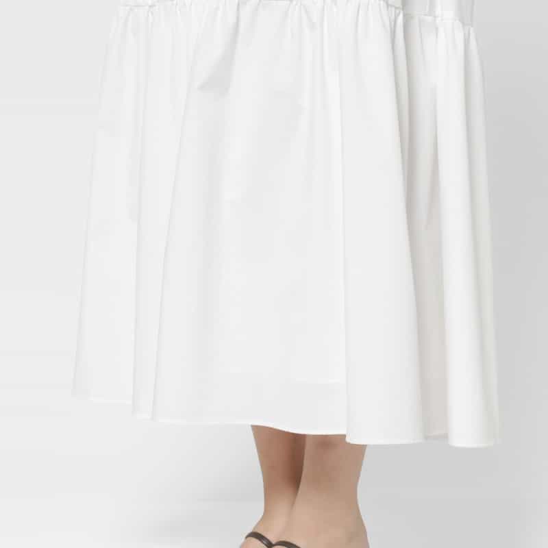 BARNEYS NEW YORK ウォッシャブル ギャザースリーブロングドレス WHITE