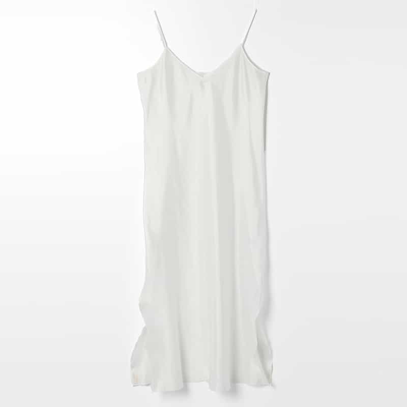 BARNEYS NEW YORK ウォッシャブル ギャザースリーブロングドレス WHITE