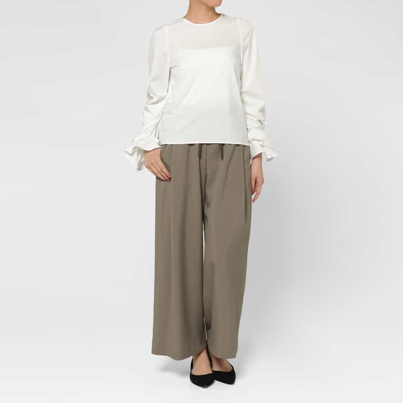 BARNEYS NEW YORK ウォッシャブル ドライタッチ ドローストリングイージーパンツ KHAKI