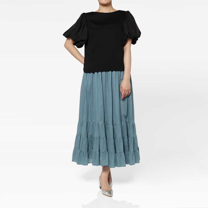 BARNEYS NEW YORK ウォッシャブル ローン素材ドローストリングティアードスカート BLUE